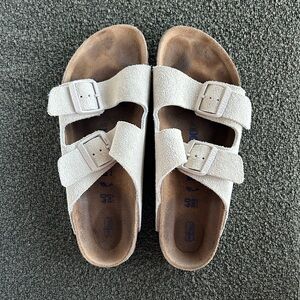 Birkenstock Arizona Suede Sandals in Antique White